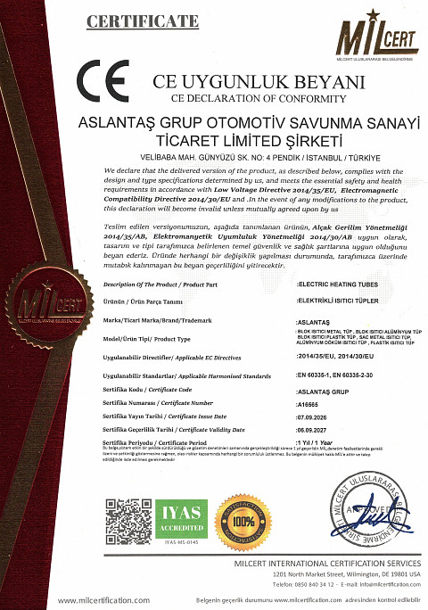 CE · Isıtıcı Tüpler